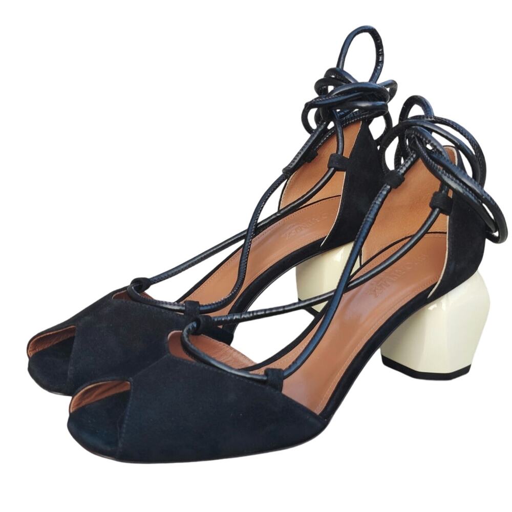 Black and white peep toe ankle wrap sandal by Sportmax sz 8.5